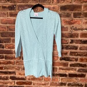 Columbia Blue V-Neck Hoodie Tunic Sweater Women's Size Small